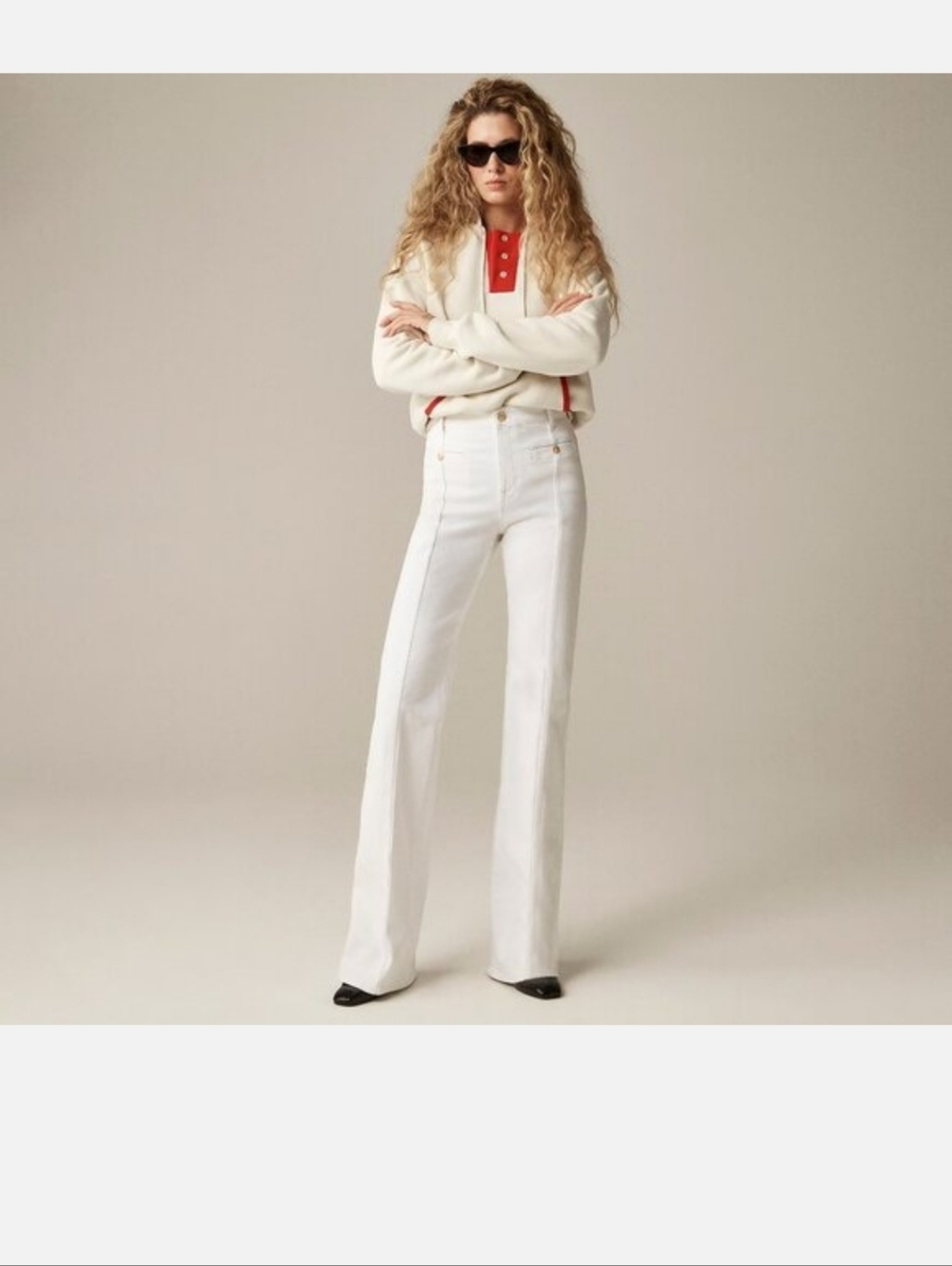 J.Crew White Vintage Sailor Gold Buttons Flare Jeans 24 P petite 24p